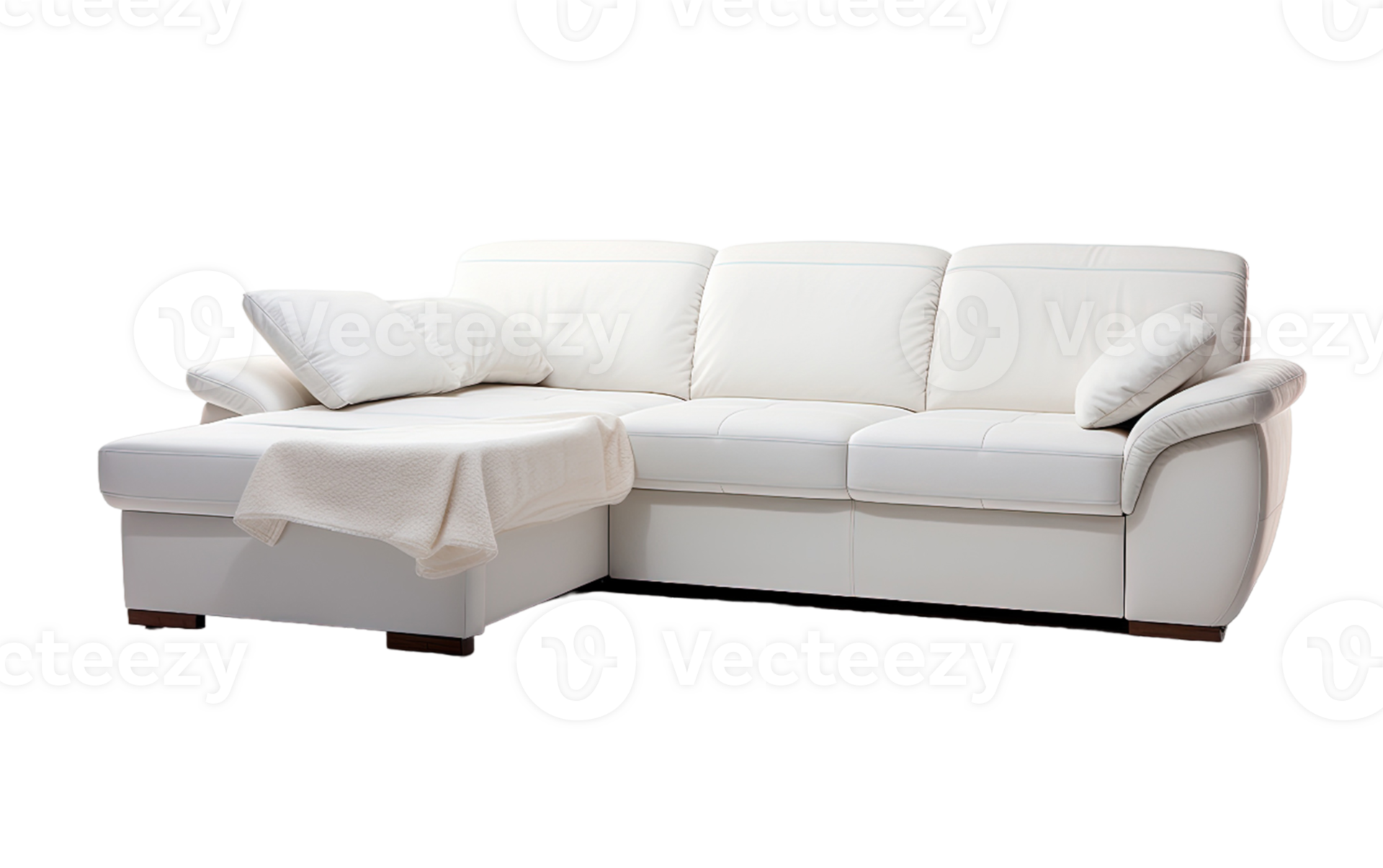 White sectional sleeper sofa isolated on transparent background. PNG
