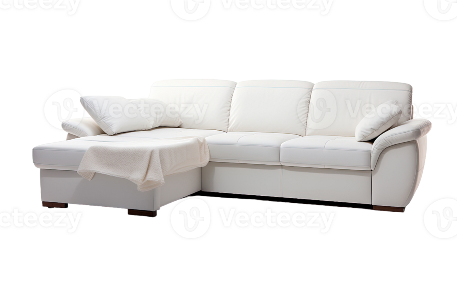 White sectional sleeper sofa isolated on transparent background. PNG file, cut out. AI Generated