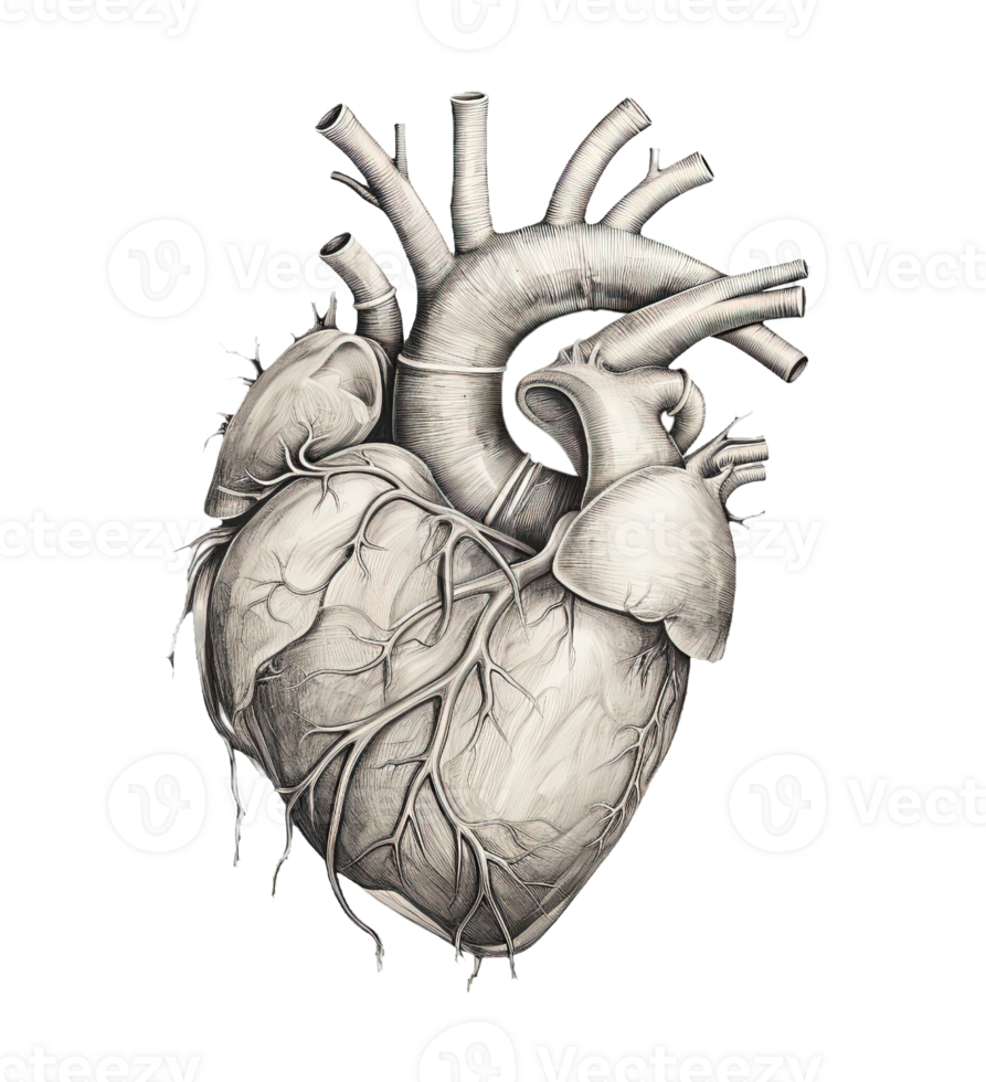 Sketch drawing Human Heart isolated on transparent background. PNG file, cut out. AI Generated