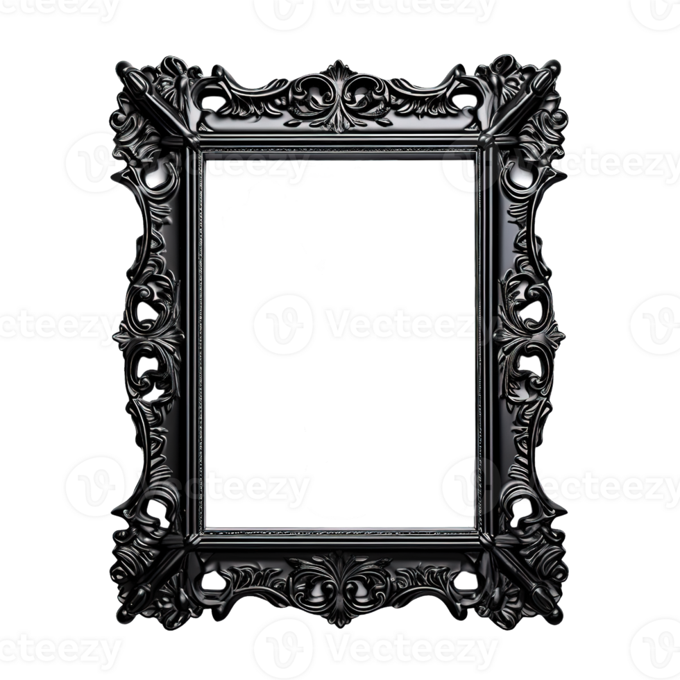 Black baroque frame isolated on transparent background. PNG file, cut out. AI Generated