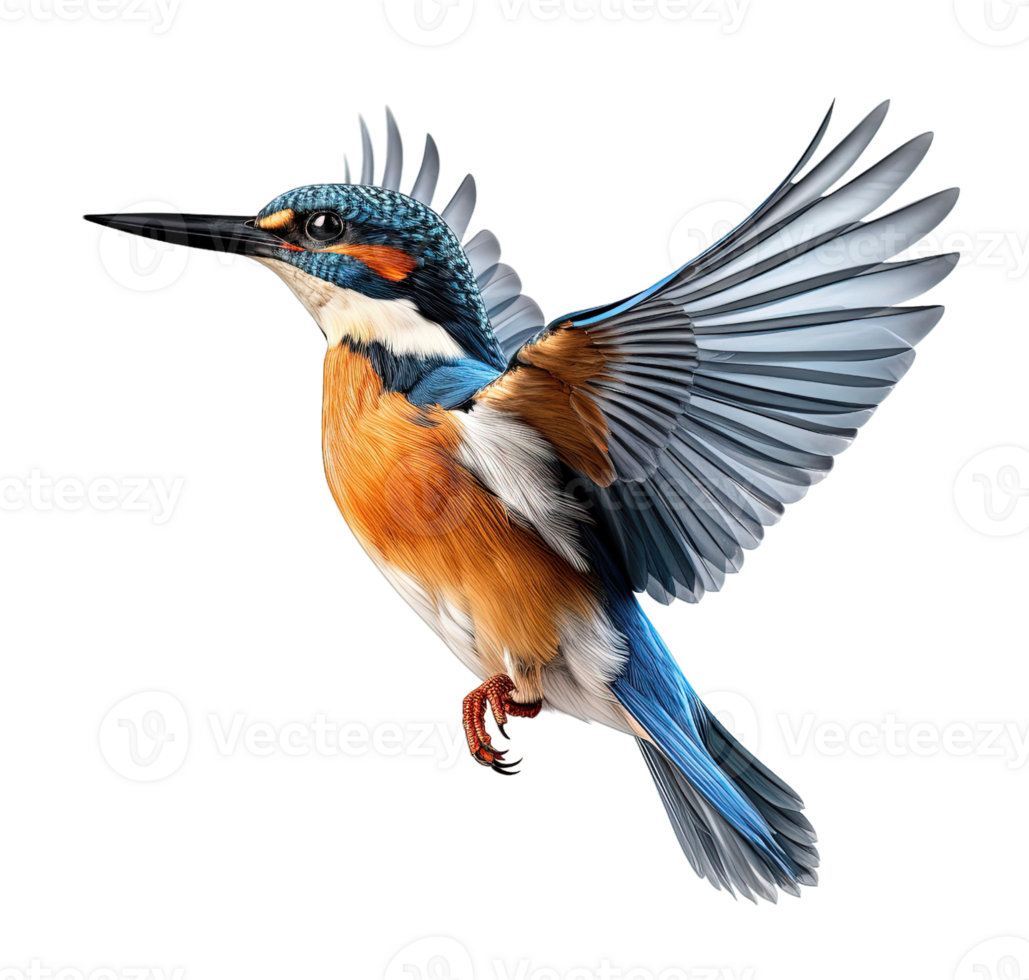 Flying kingfisher isolated on transparent background. PNG file, cut out. AI Generated