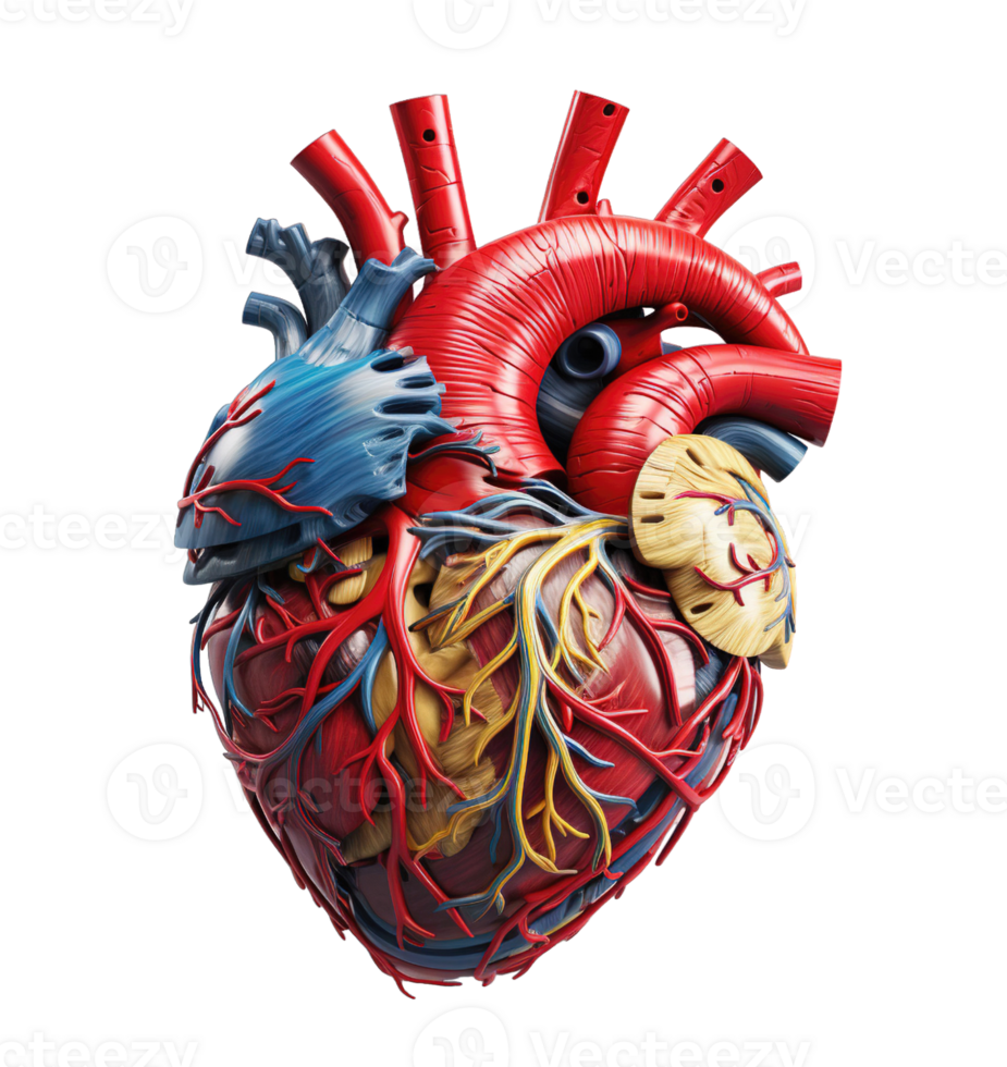 3d Realistic Human Heart isolated on transparent background. PNG file, cut out. AI Generated