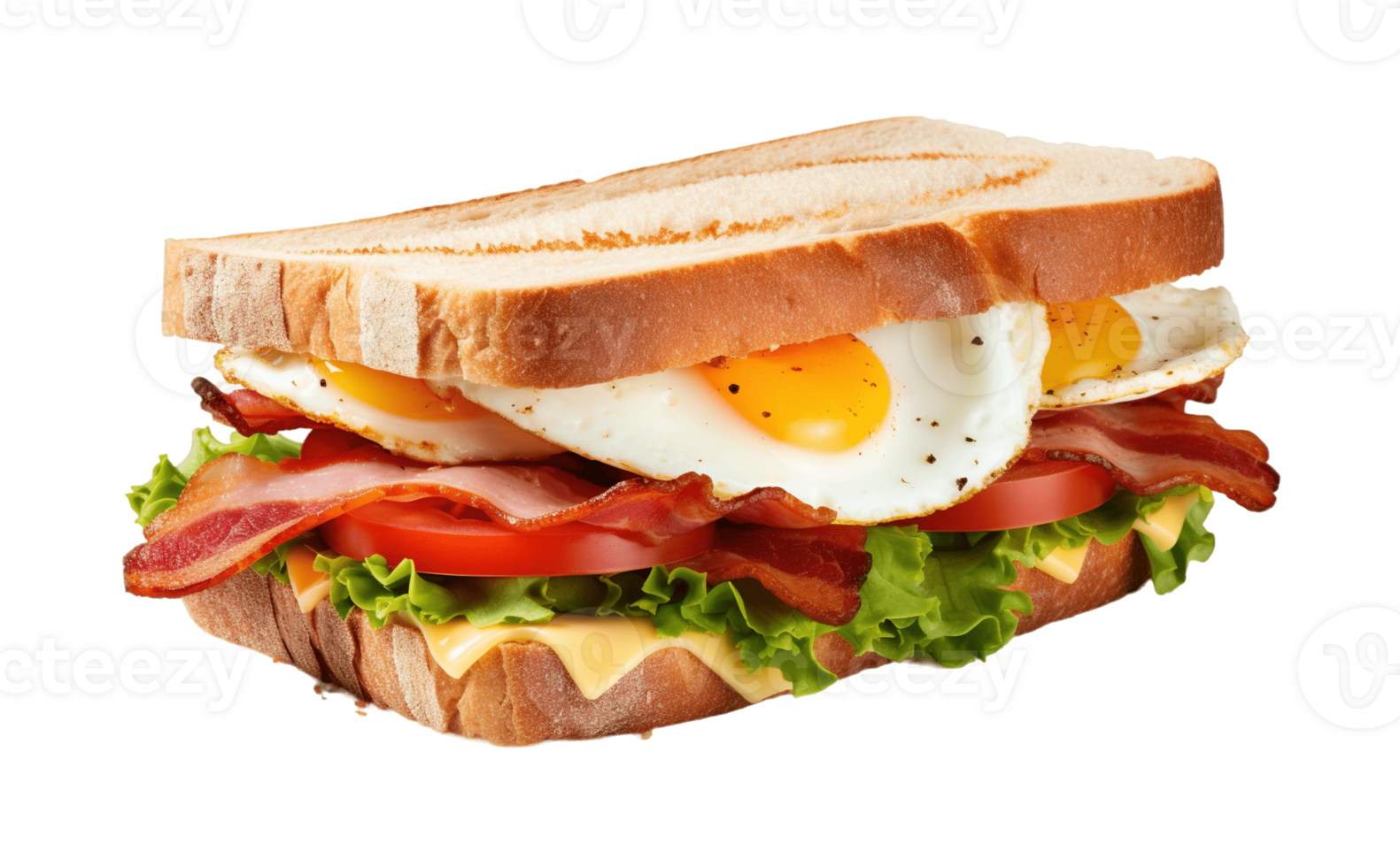 Sandwich with bacon, cheese and egg isolated on transparent background. PNG file, cut out. AI Generated