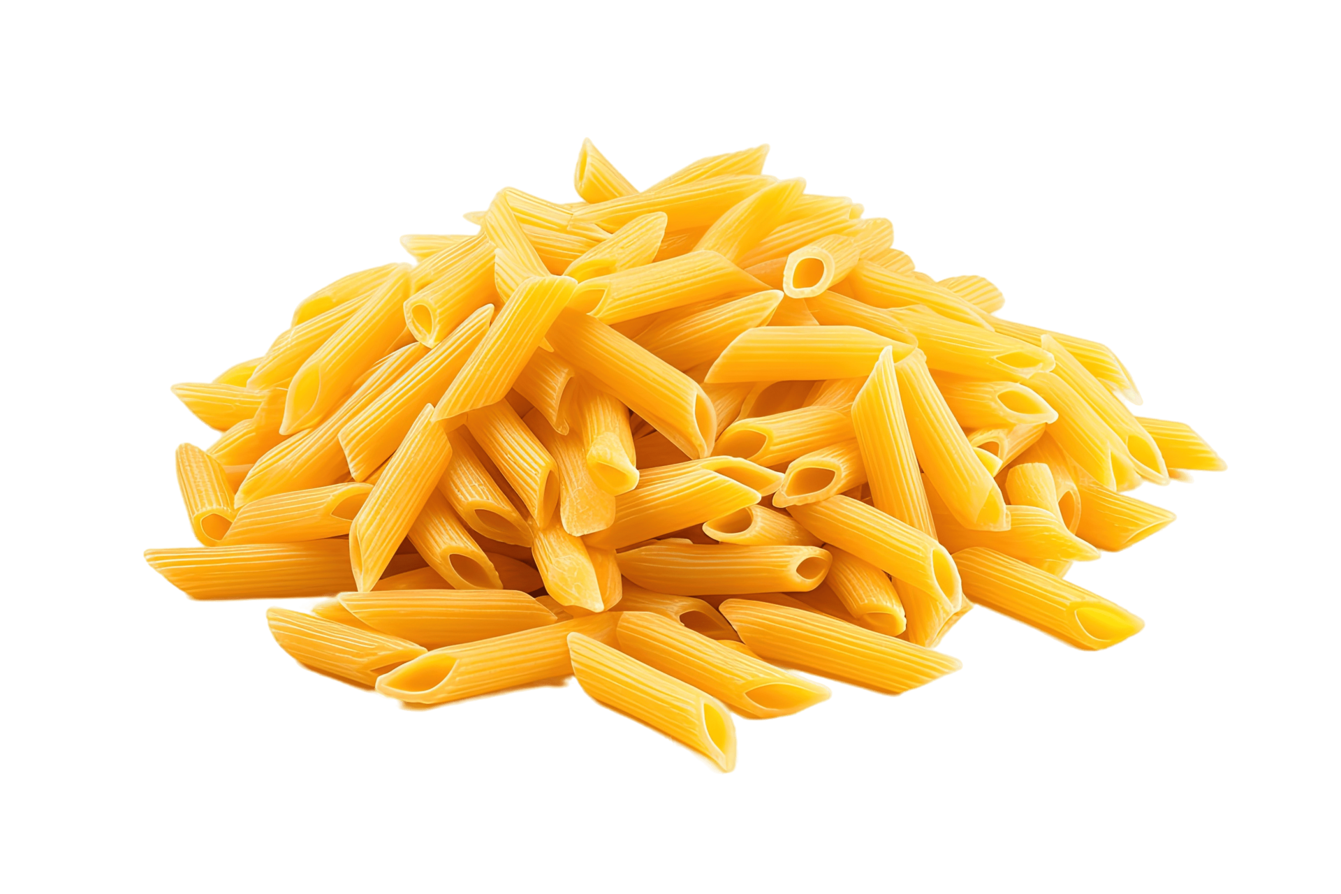 Penne rigate pasta isolated on transparent background. PNG file, cut