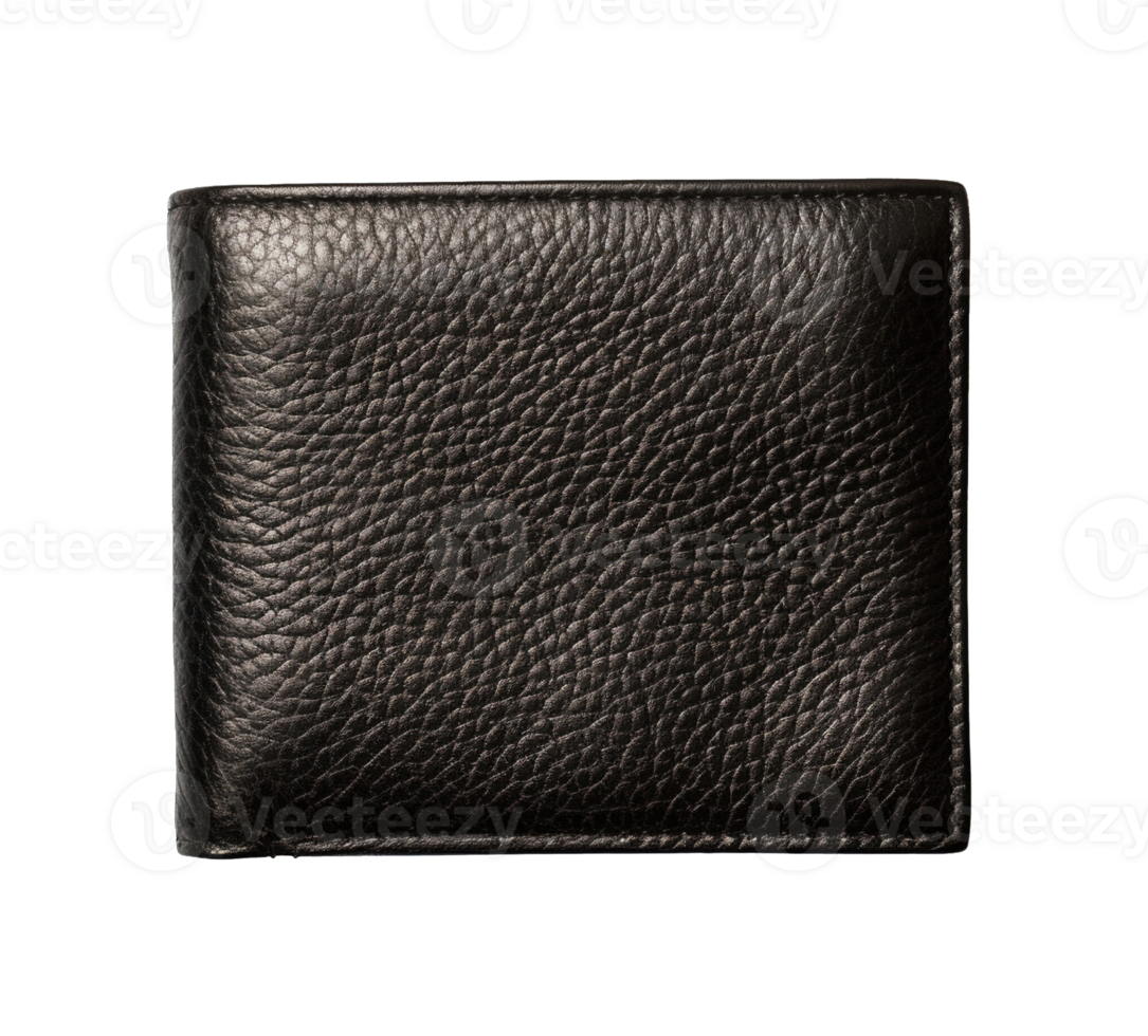 Black leather wallet isolated on transparent background. PNG file, cut out. AI Generated