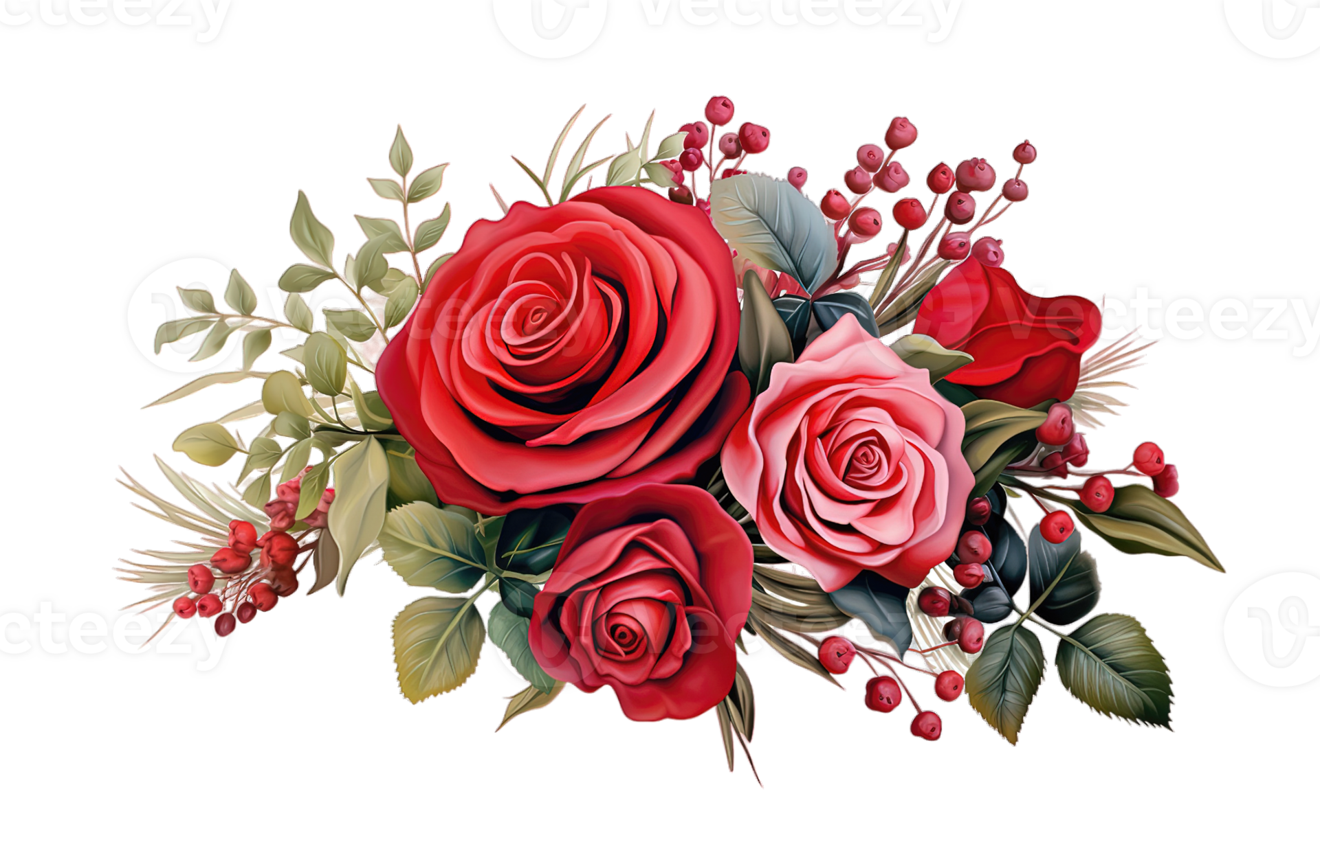 Red Roses Bouquet of garden flowers Floral arrangement isolated on