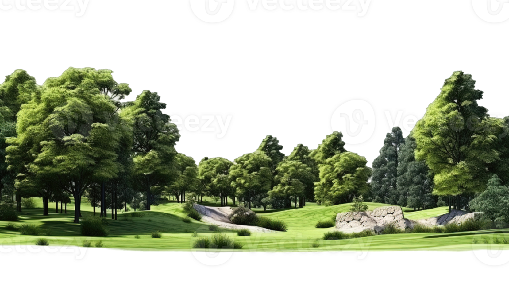 Green trees landscape isolated on transparent background. PNG file, cut out. AI Generated