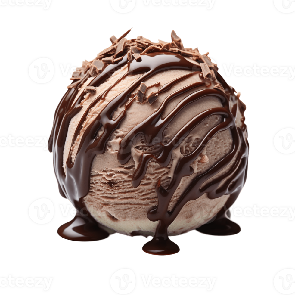 Chocolate ice cream ball isolated on transparent background. PNG file, cut out. AI Generated