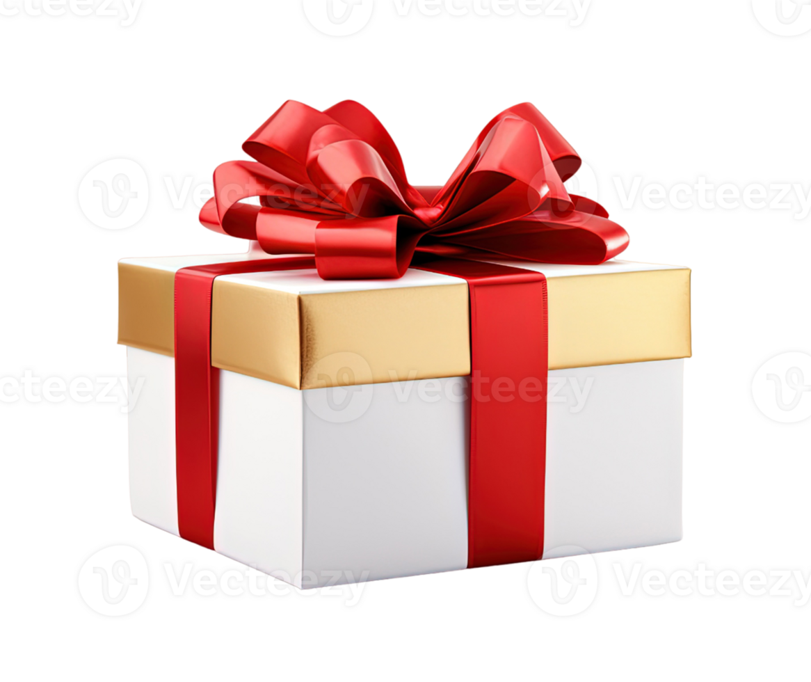 Gift box with red ribbon isolated on transparent background. PNG file, cut out. AI Generated