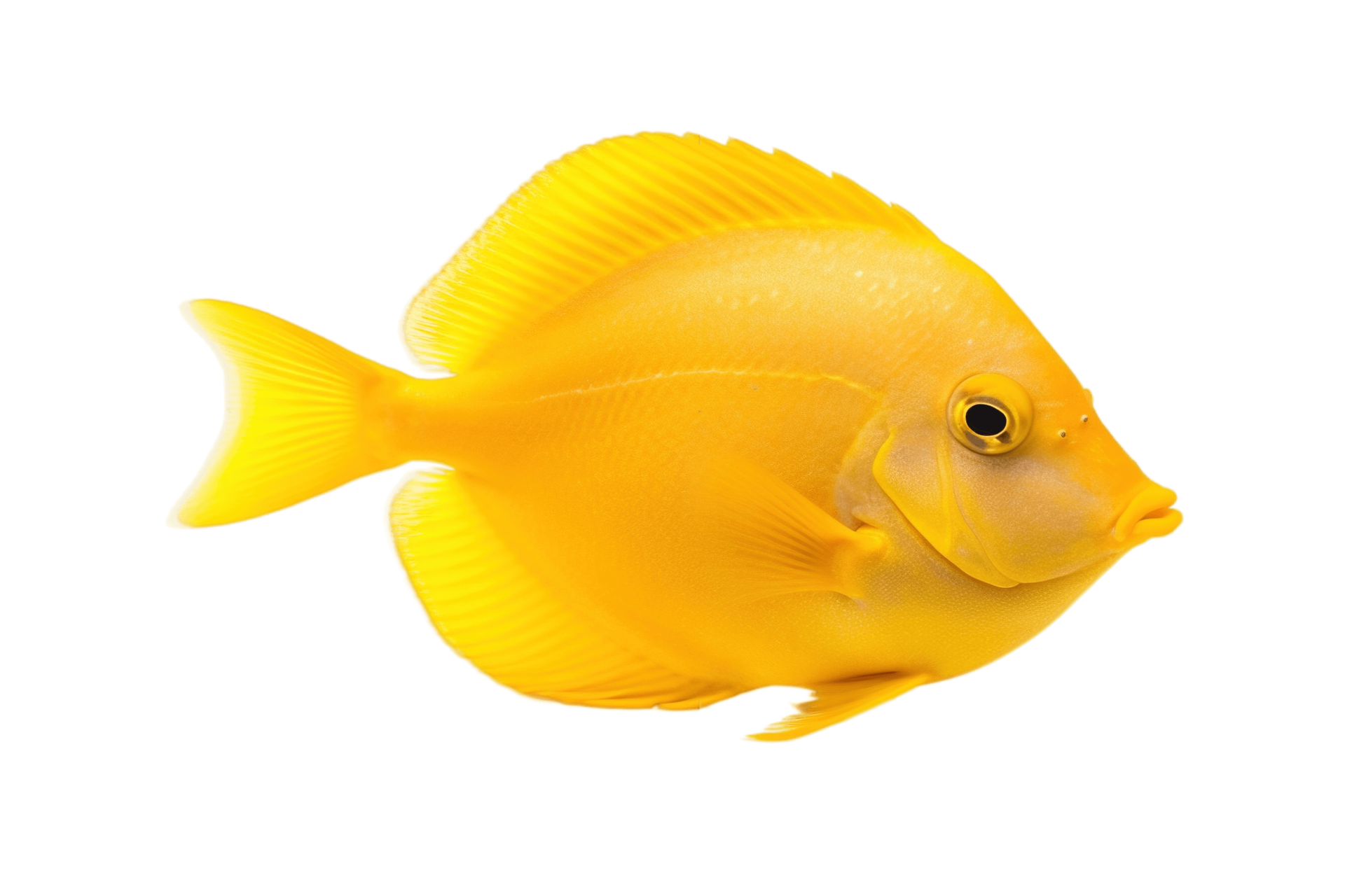 Yellow tang fish isolated on transparent background. PNG file, cut out