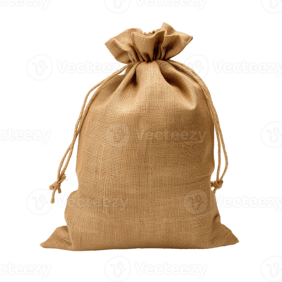 Burlap sack bag isolated on transparent background. PNG file, cut out. AI Generated