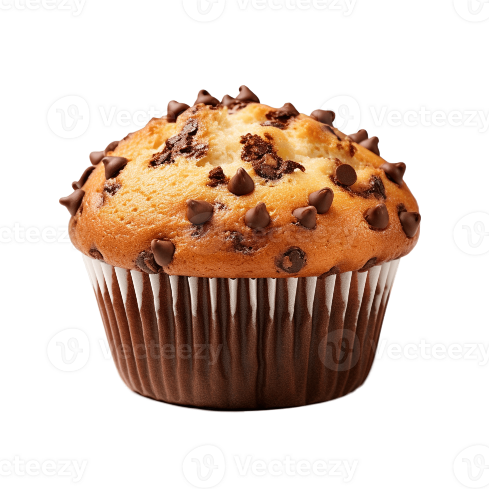 Chocolate muffin cake isolated on transparent background. PNG file, cut out. AI Generated