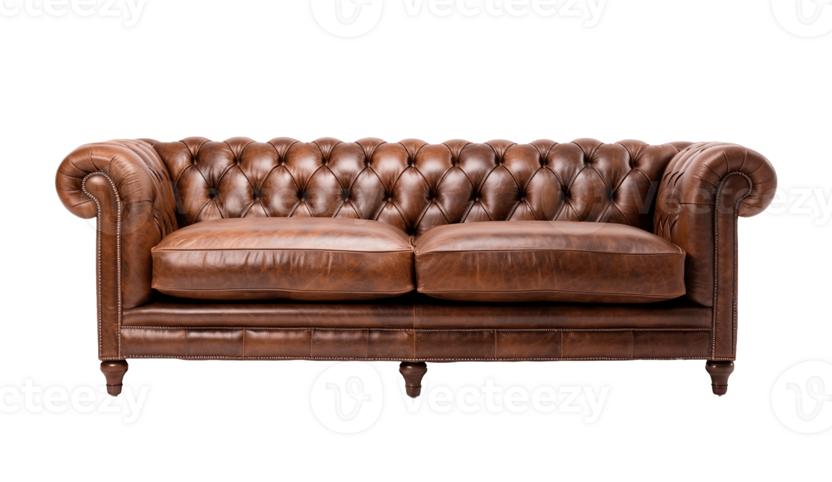 Brown leather chesterfield sofa isolated on transparent background. PNG file, cut out. AI Generated