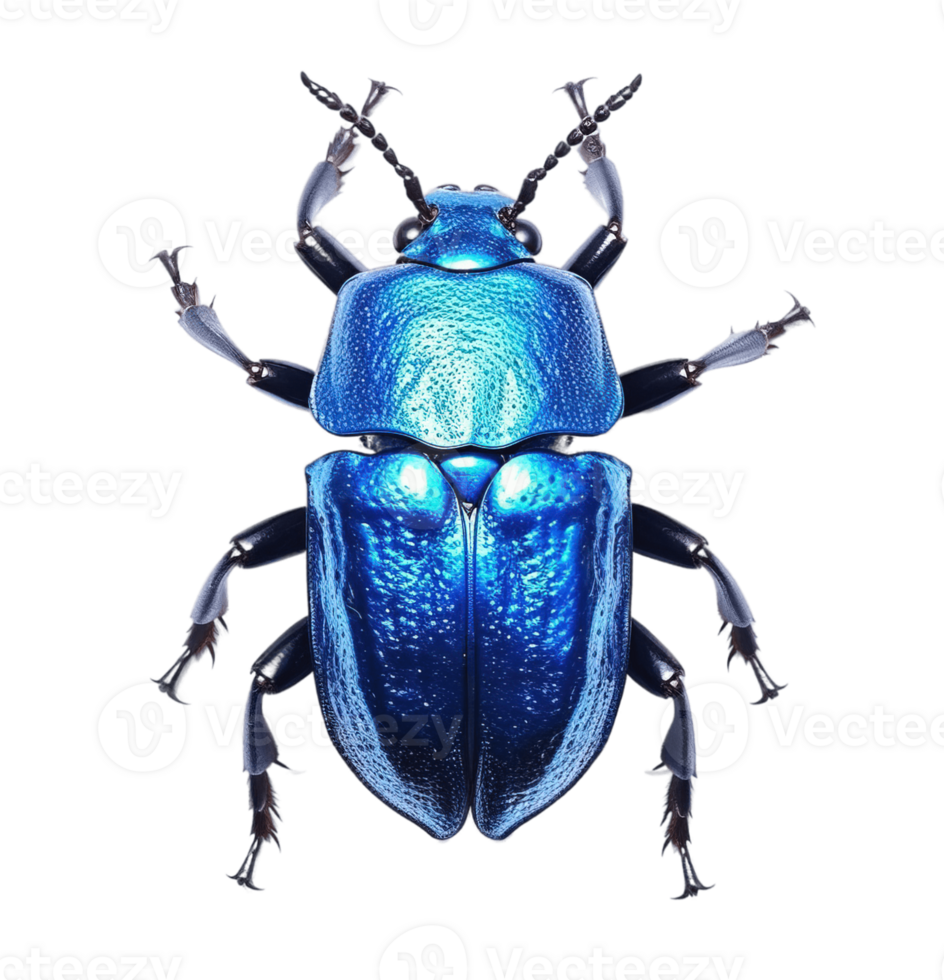 Shiny blue beetle isolated on transparent background. PNG file, cut out. AI Generated