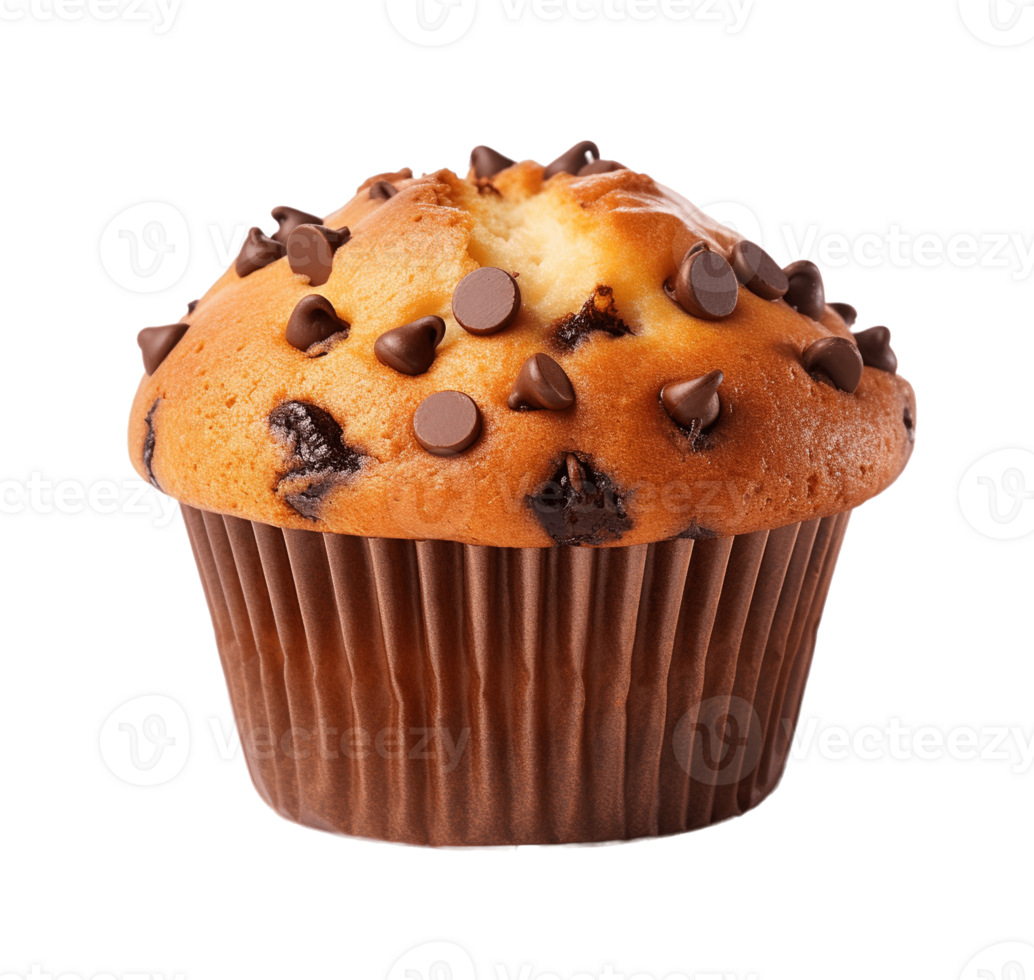 Chocolate muffin cake isolated on transparent background. PNG file, cut out. AI Generated