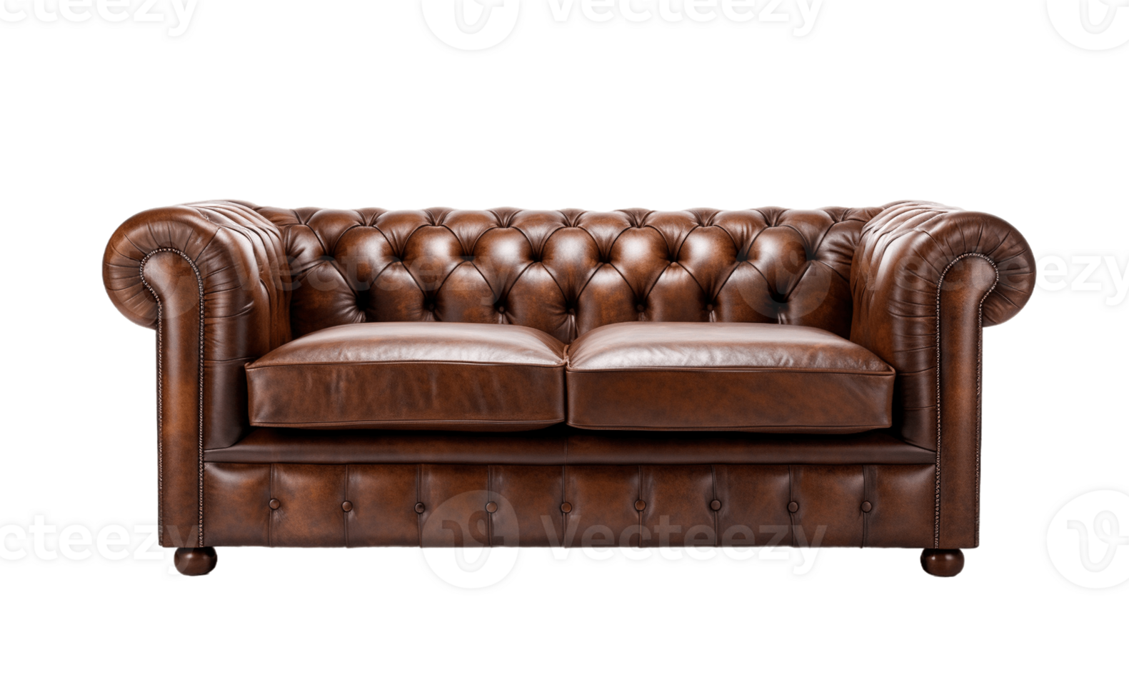 Brown leather chesterfield sofa isolated on transparent background. PNG