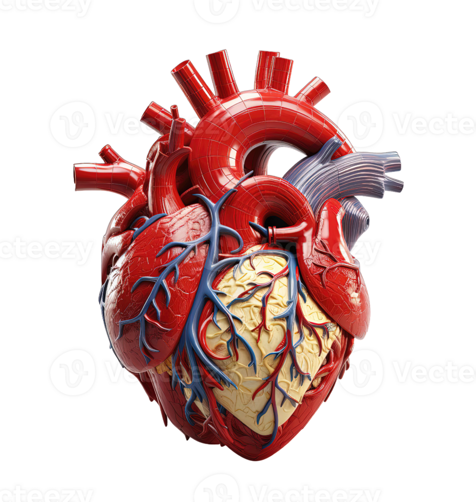 3d Realistic Human Heart isolated on transparent background. PNG file, cut out. AI Generated