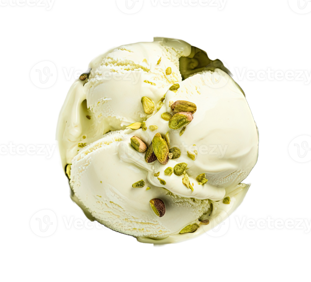 Scoop of pistachio ice cream isolated on transparent background. PNG file, cut out. AI Generated
