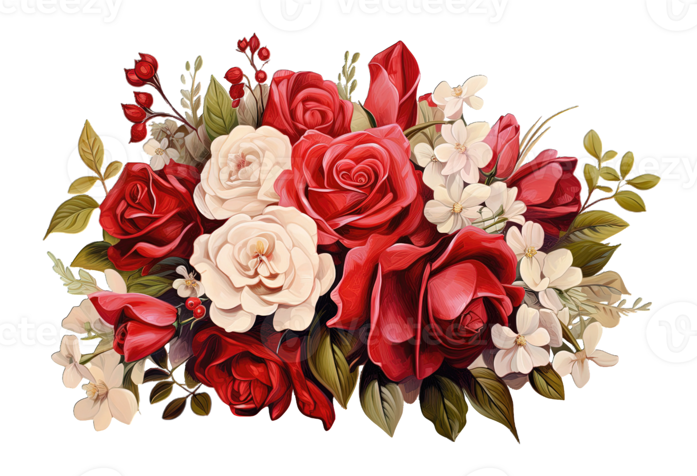 Red Roses Bouquet of garden flowers Floral arrangement isolated on transparent background. PNG file, cut out. AI Generated