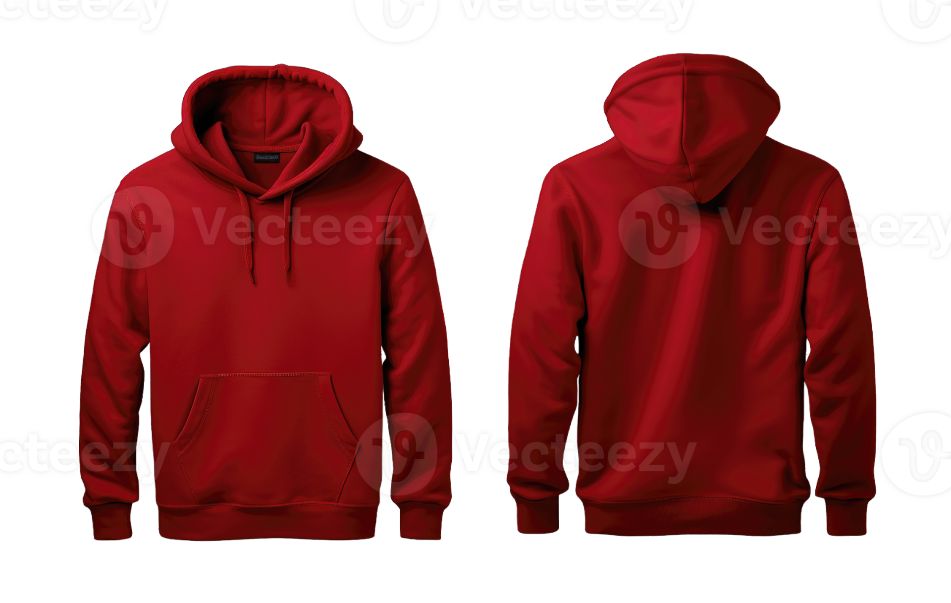 Red hoodie front and back side mockup Template isolated on transparent Red hoodie front and back side mockup Template isolated on transparent