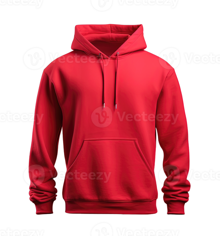 Red hoodie front side mockup Template isolated on transparent background. PNG file, cut out. AI Generated