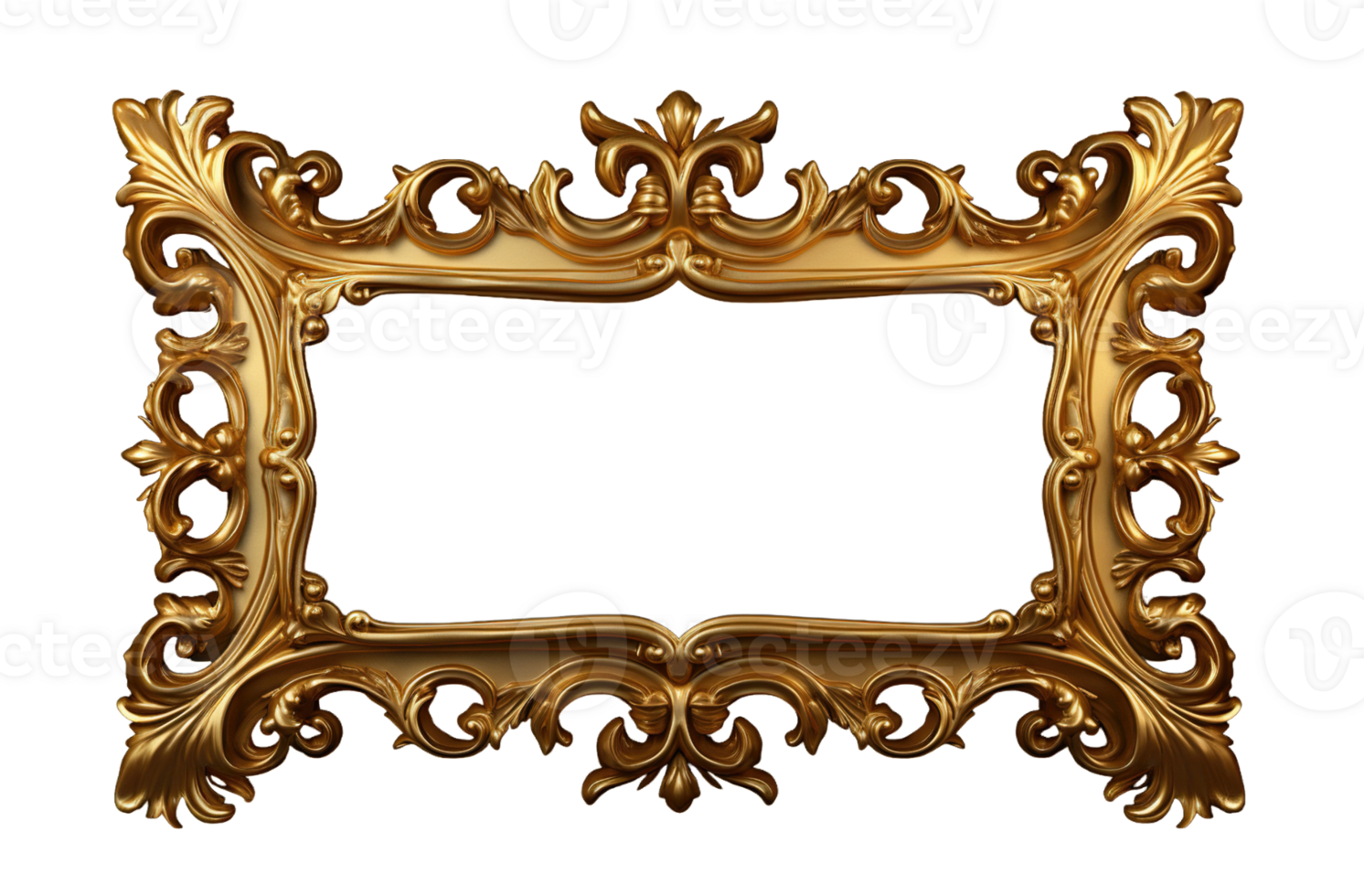 Golden baroque Decorative luxury Photo frame isolated on transparent background. PNG file, cut out. AI Generated