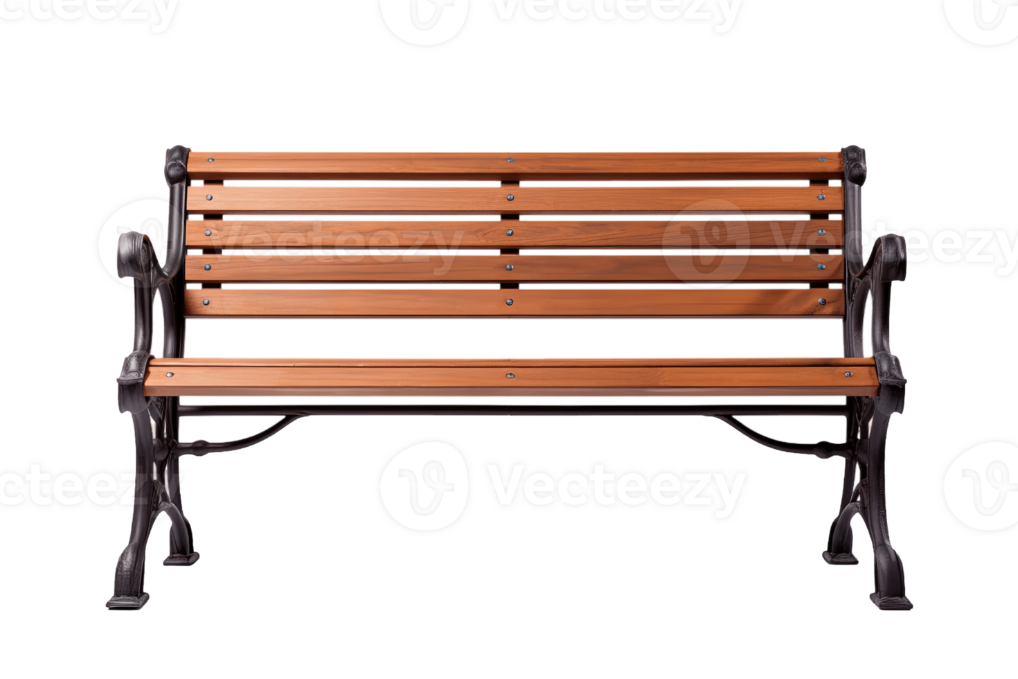 Wooden outdoor bench isolated on transparent background. PNG file, cut out. AI Generated