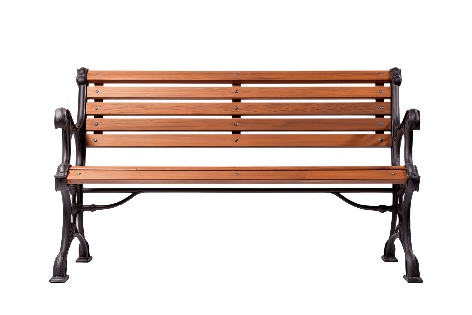 Wooden outdoor bench isolated on transparent background. PNG file, cut