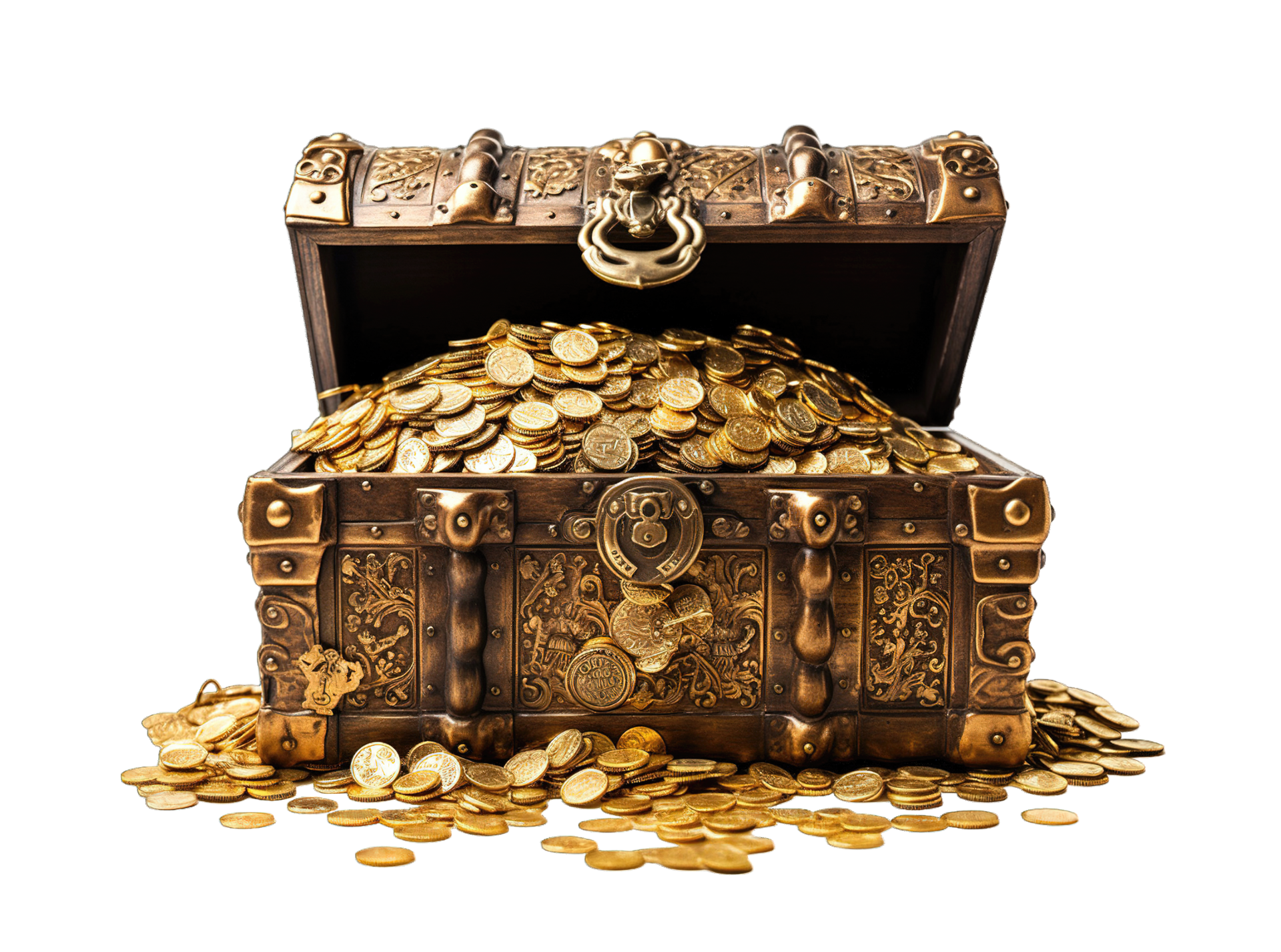 Download Empty Treasure Chest with Gold Coins and Valuables PNG Online -  Creative Fabrica