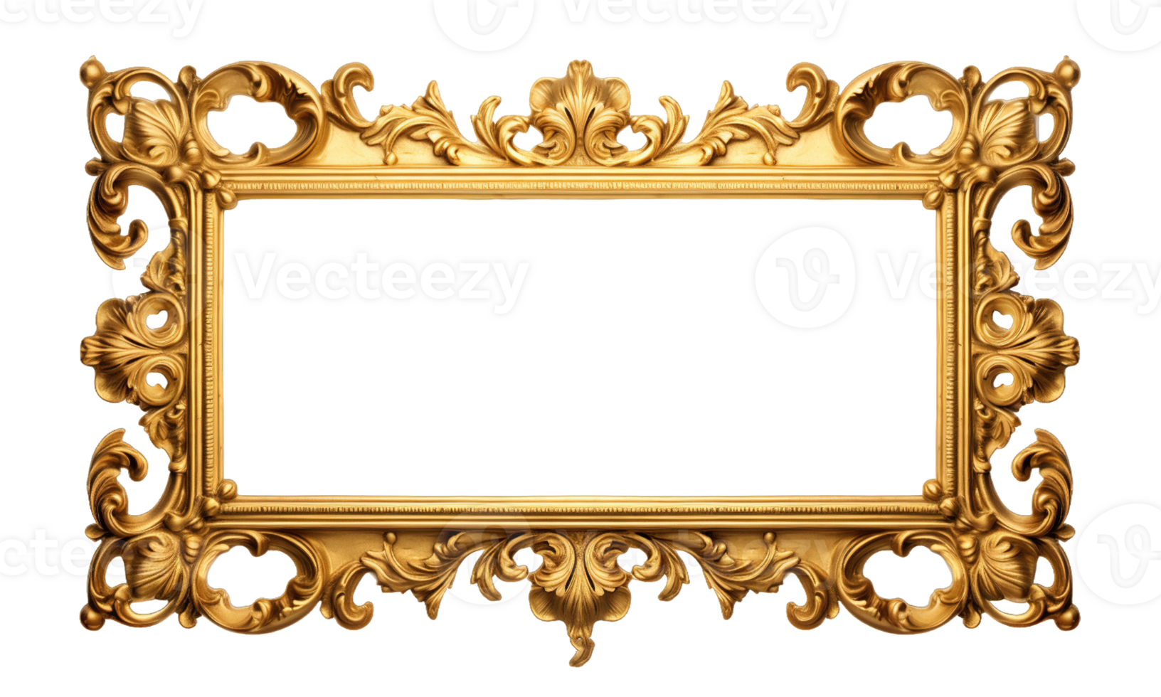 Golden baroque Decorative luxury Photo frame isolated on transparent background. PNG file, cut out. AI Generated