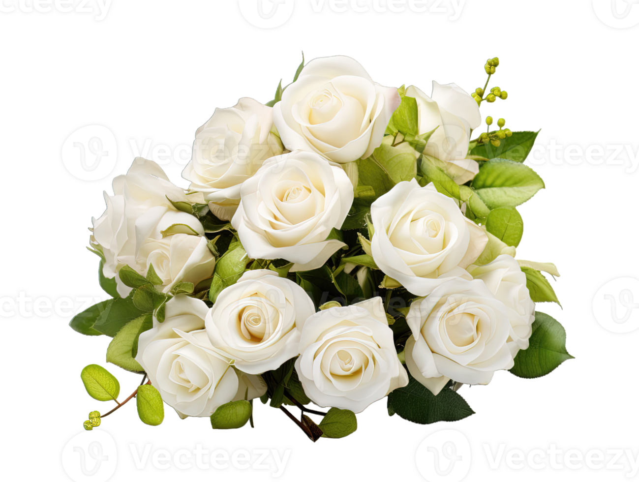 bianca Rose mazzo di giardino fiori floreale preparativi isolato su trasparente sfondo. png file, tagliare fuori. ai generato