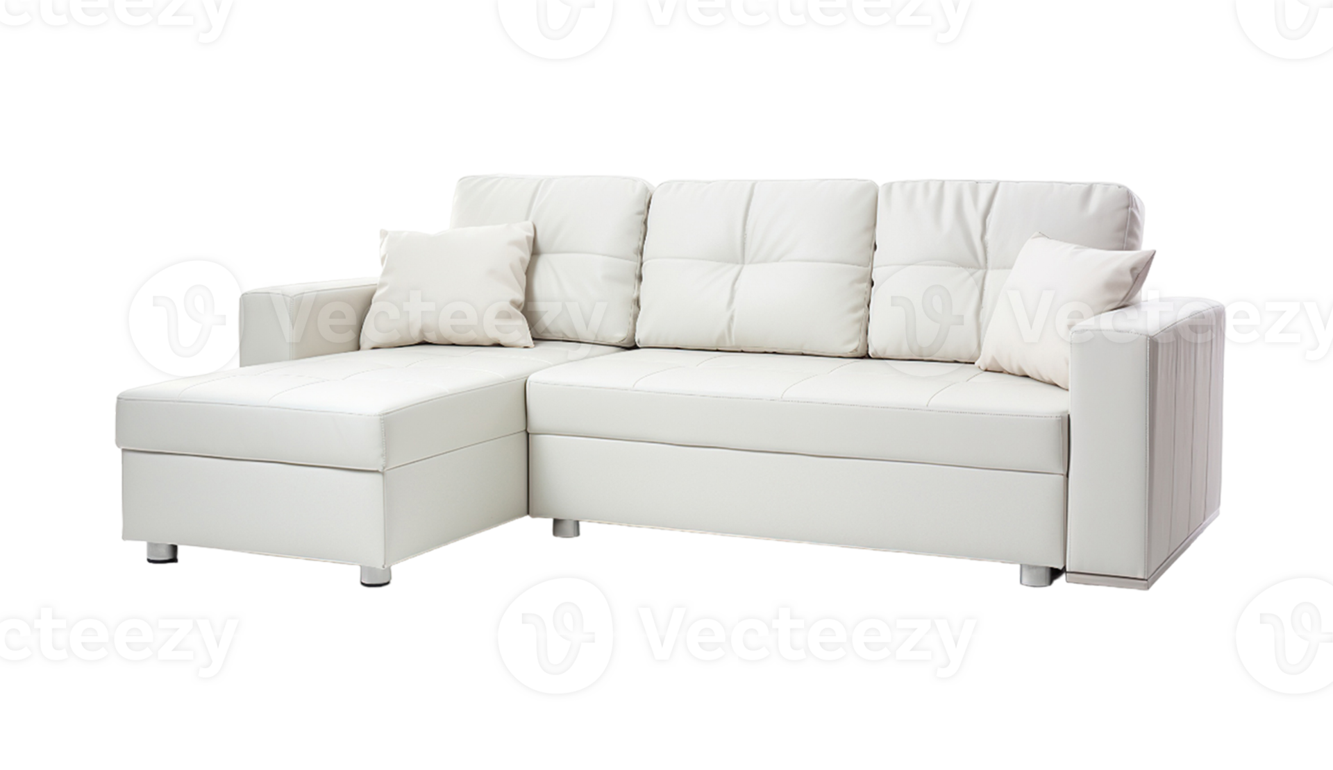 White sectional sleeper sofa isolated on transparent background. PNG