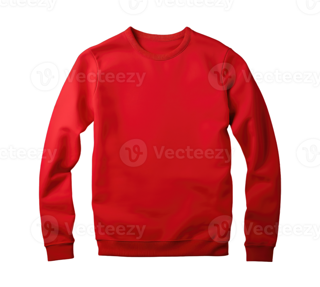 rot Sweatshirt lange Ärmel Vorderseite Seite Attrappe, Lehrmodell, Simulation Vorlage isoliert auf transparent Hintergrund. png Datei, Schnitt aus. ai generiert