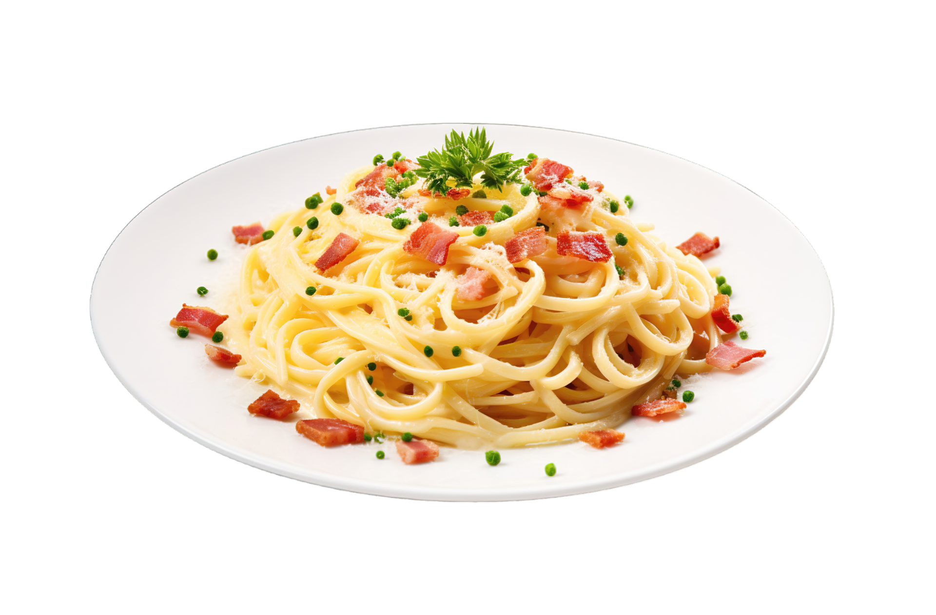 Spaghetti carbonara isolated on transparent background. PNG file, cut