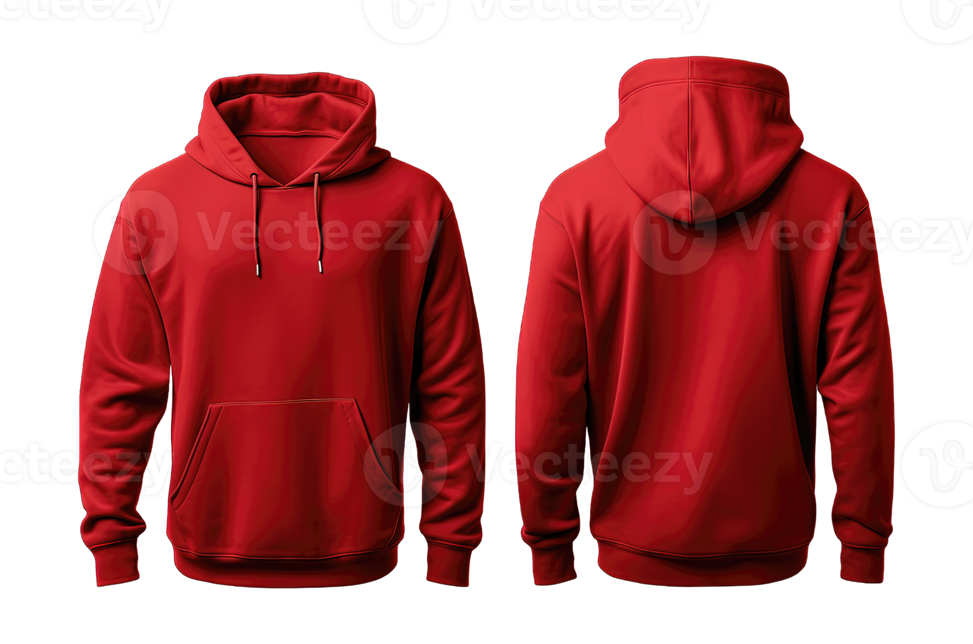 Red hoodie front and back side mockup Template isolated on transparent ...