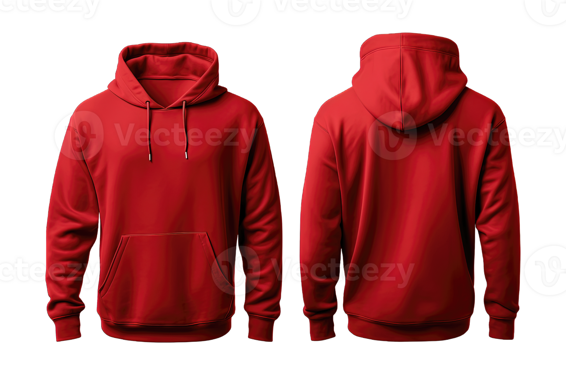 Red hoodie front and back side mockup Template isolated on transparent Red hoodie front and back side mockup Template isolated on transparent