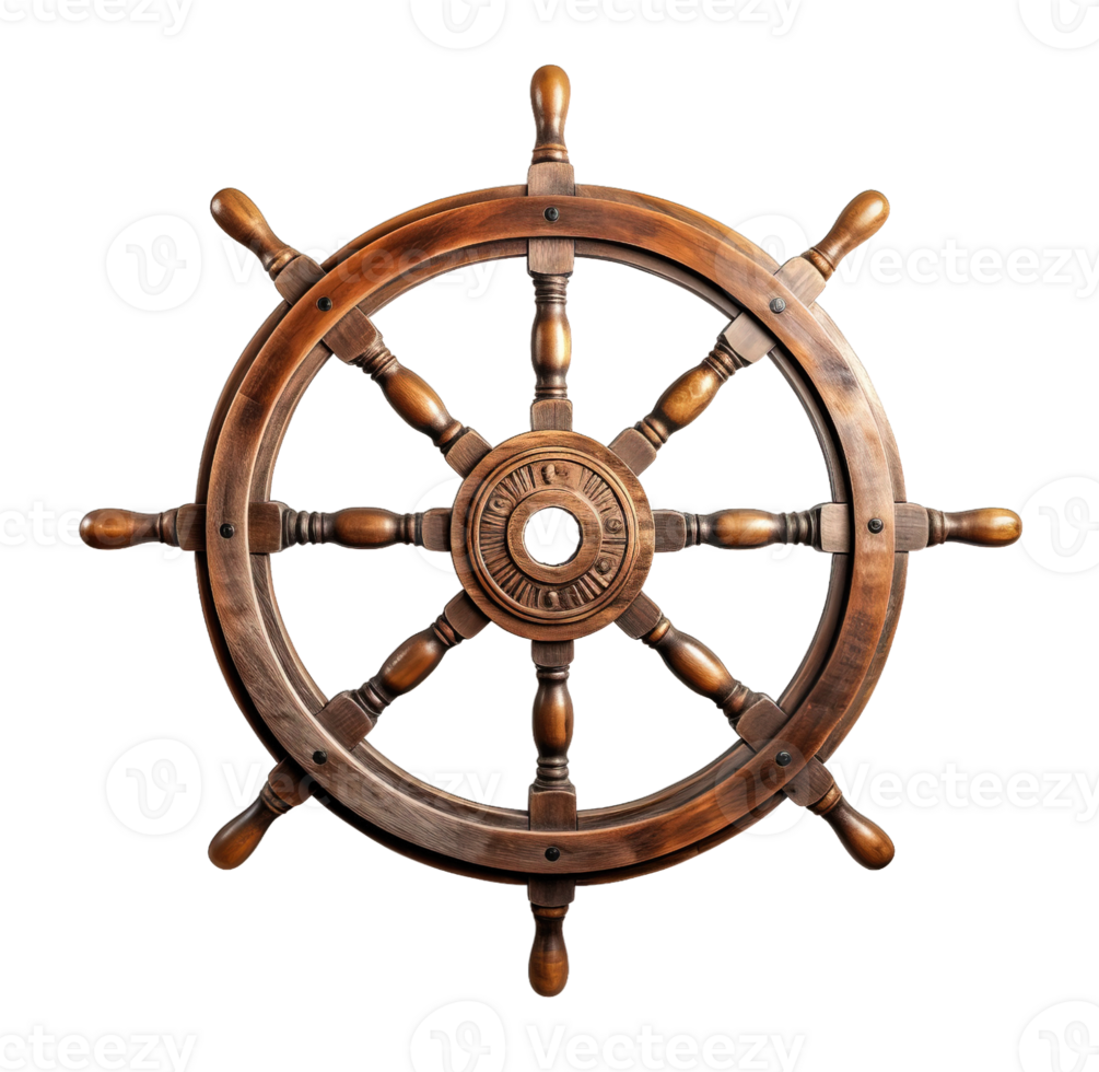 Steering hand wheel ship isolated on transparent background. PNG file, cut out. AI Generated