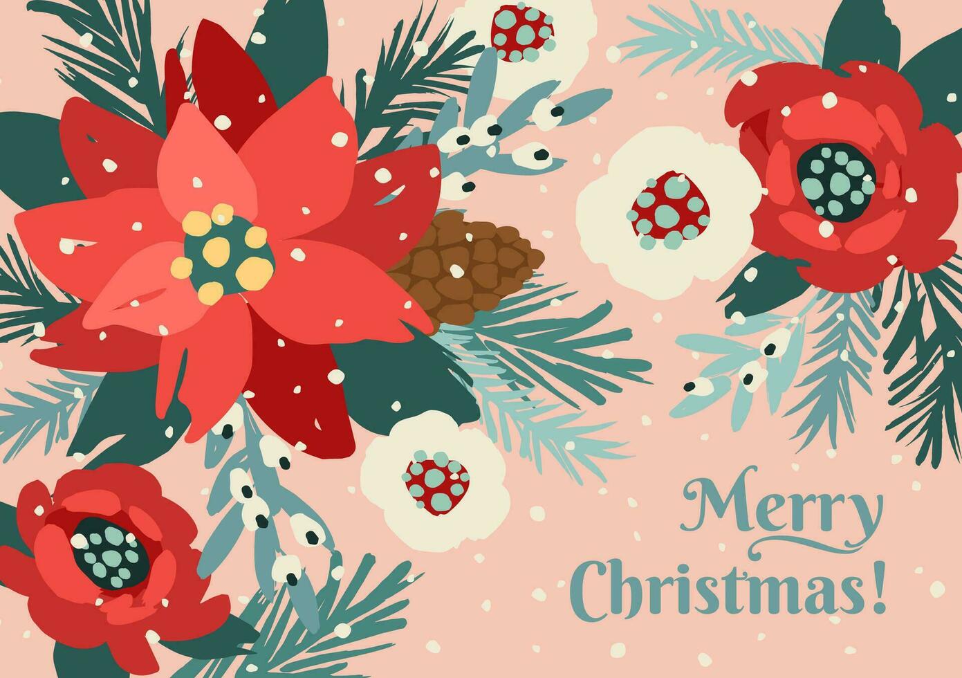 Navidad y contento nuevo año tarjeta con Navidad árbol y flores de moda retro estilo. vector diseño modelo.