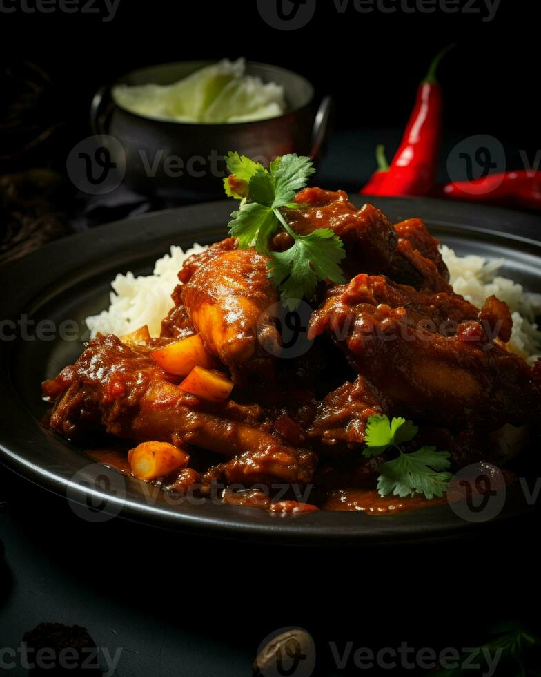 Chicken vindaloo fine dining closeup shot, AI generative photo