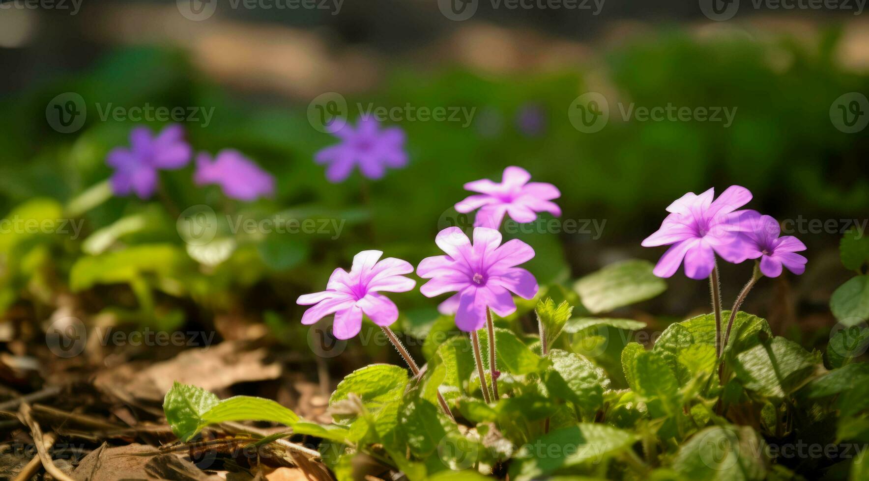 Purple flowers poke through from the greenery, AI Generative photo