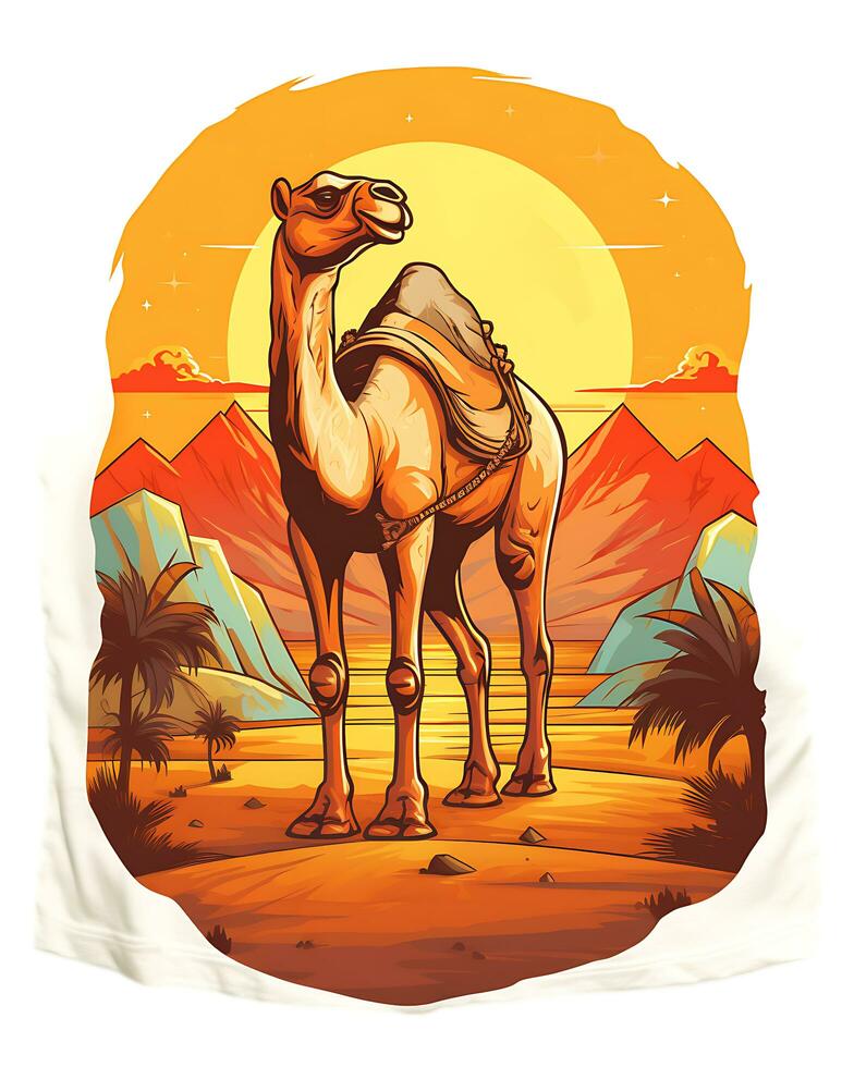 A Camel Animal in the Enchanted Woods is about landscapes and forests Colorful illustration Background photo