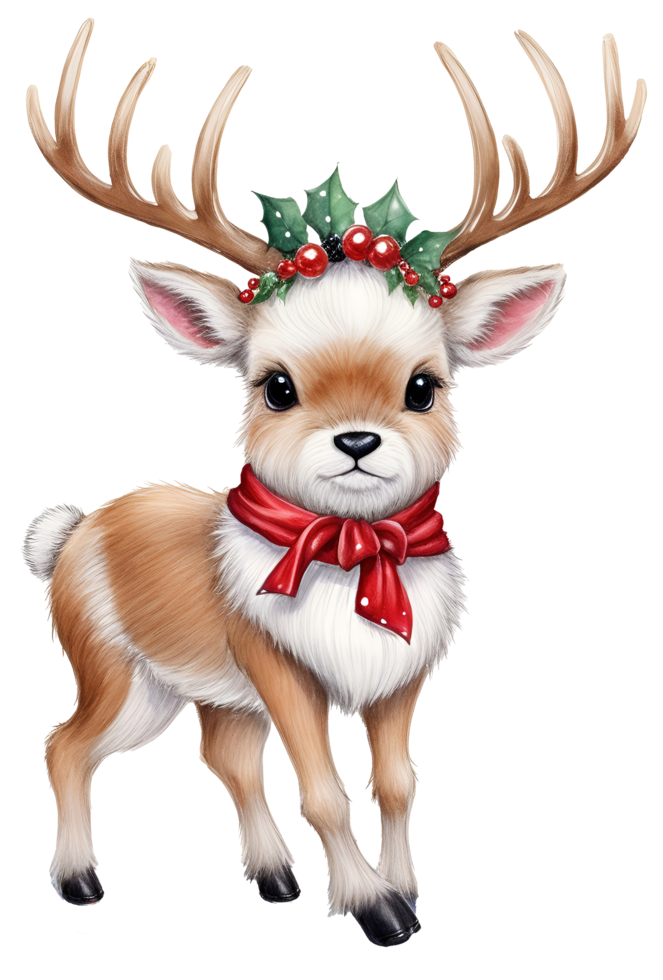 Christmas reindeer isolated. Watercolor illustration. AI Generative png