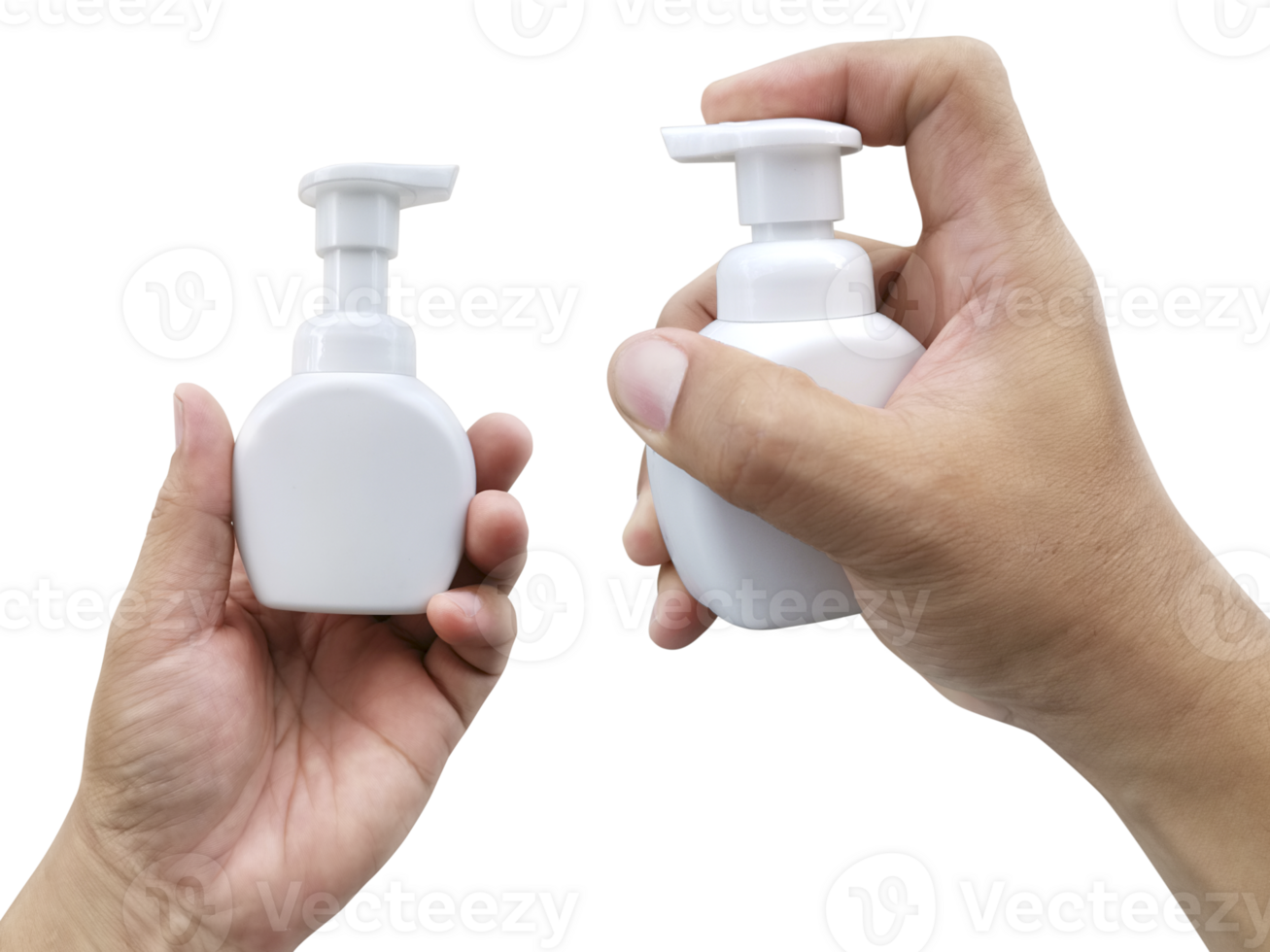 A bottle of liquid soap in hand, transparent background png