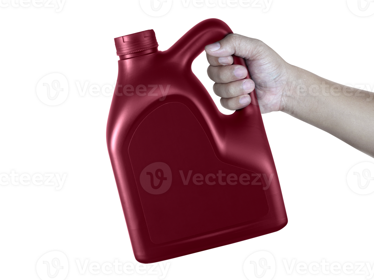 A canister with engine oil in a hand, transparent background png