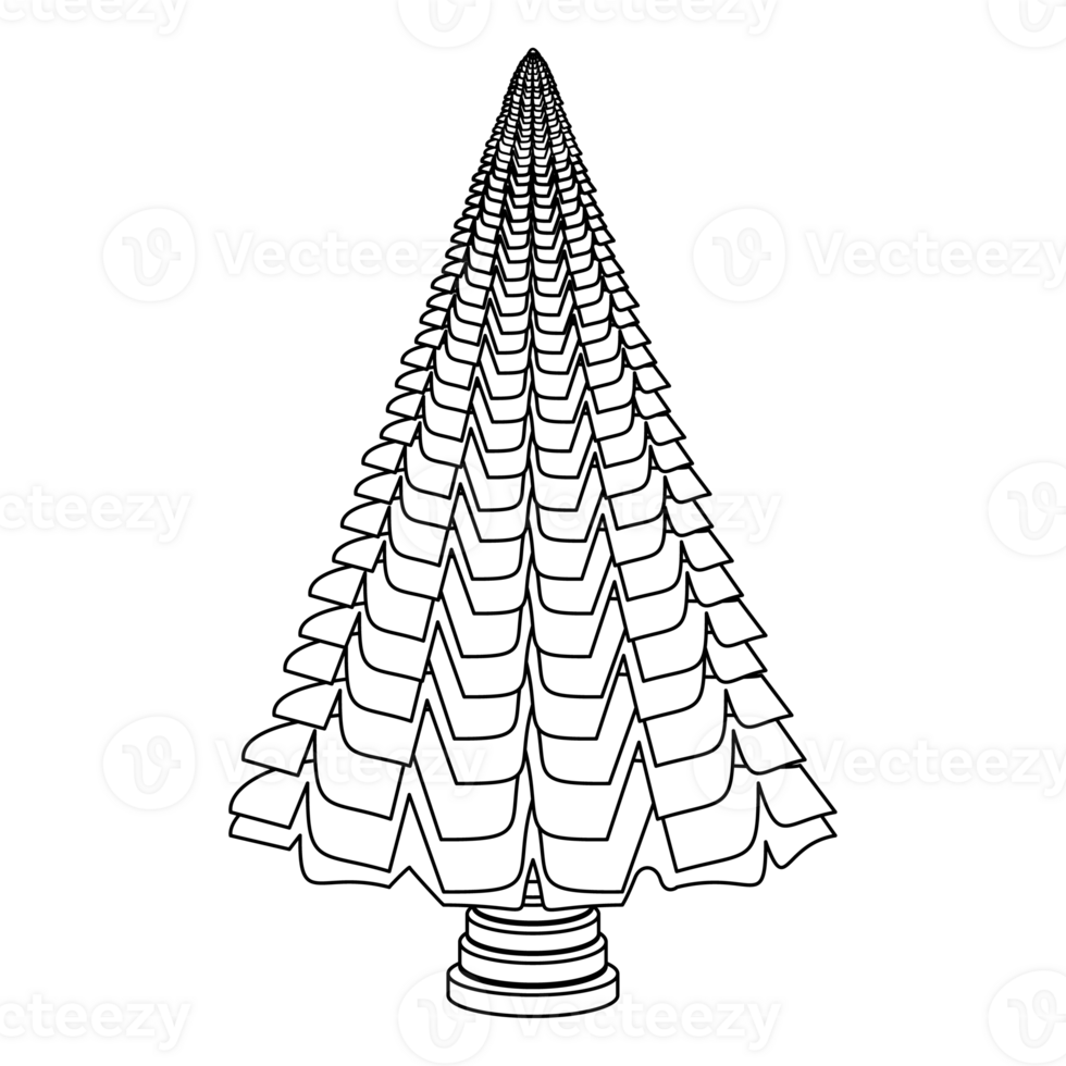 Christmas tree, modern line design. Green pine, spruce. Can be used for printed materials. Colorful PNG illustration.