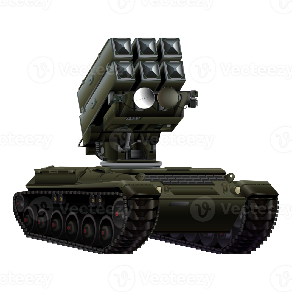 Self-propelled Anti - aircraft air defense system in realistic style. Colorful PNG illustration.