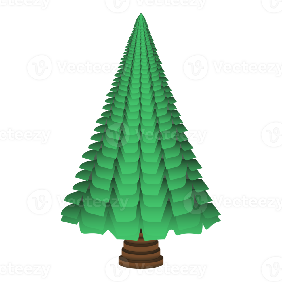 Christmas tree, modern flat design. Green pine, spruce. Can be used for printed materials. Colorful PNG illustration.