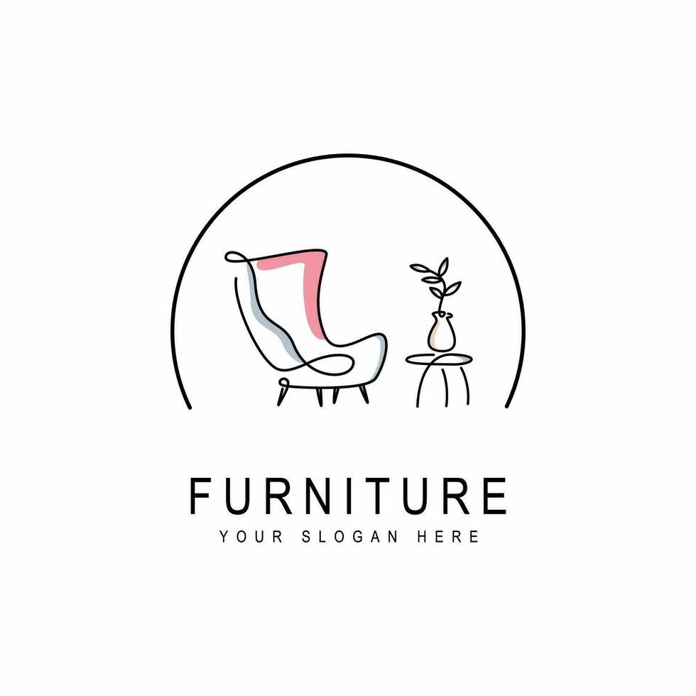 furniture seat logo in the concept of one line, continuous line. comfortable lounge chair. interiors furniture logo vector illustration
