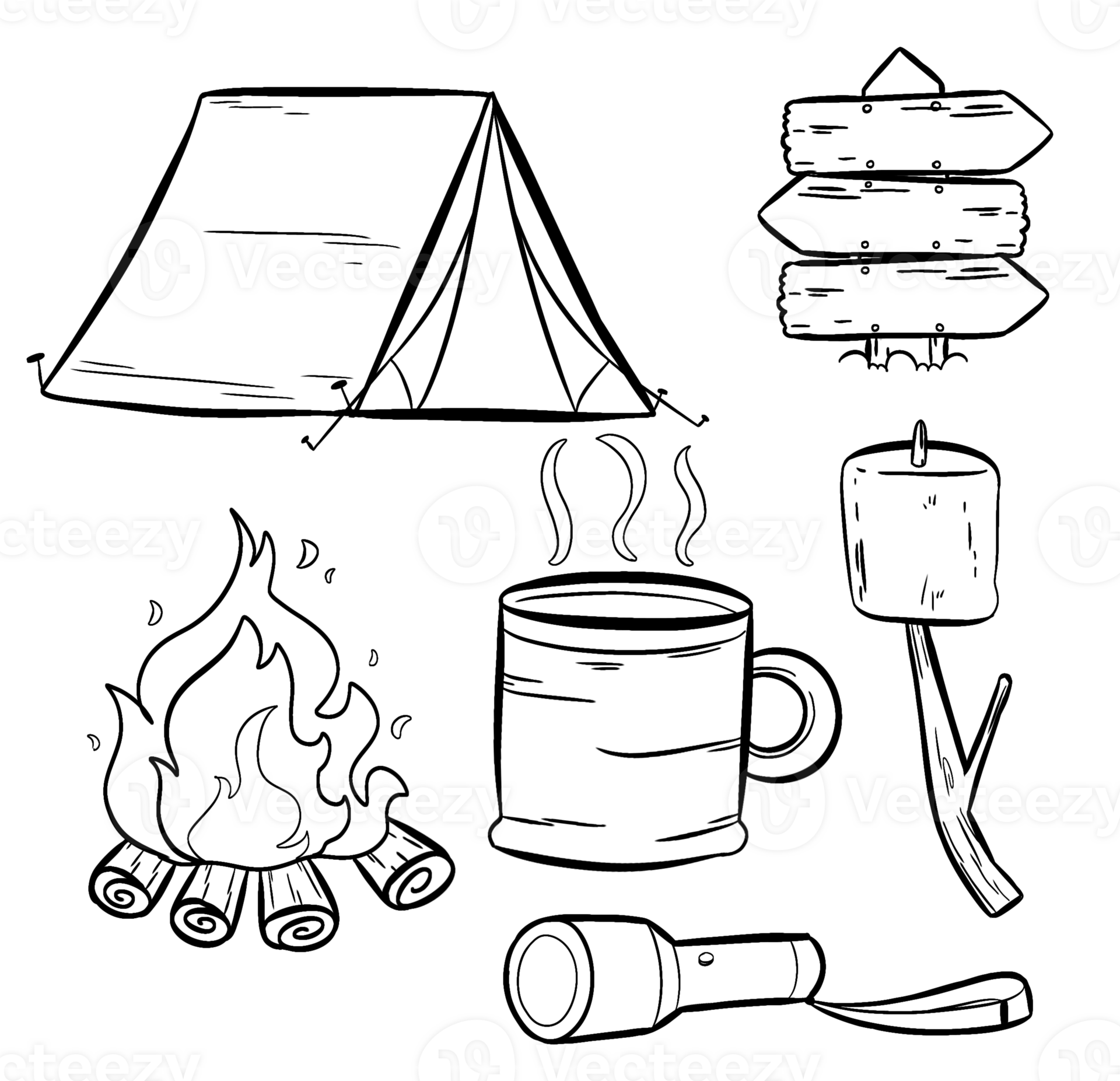 Camping equipment in black and white 32325910 PNG