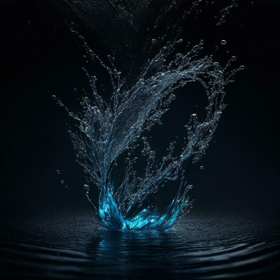 The water splash is isolated on black background. AI generated. photo